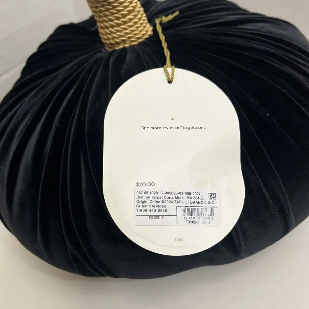 Target Threshold Decorative Black Velvet Pumpkin Pillow Plush 13”x10” Fall